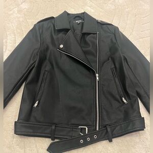 NWOT Missguided Faux Black Leather Biker Jacket Vegan